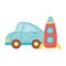 Kids toy, blue car and rocket transport toys