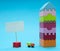 Kids toy tall house, small concrete mixer and sign stand