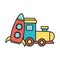 Kids toy, train wagon and plastic rocket toys