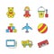 Kids toys color icons set