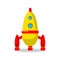 Kids toys isolated on white background. Vintage plastic toy rocket, space ship, shuttle. Childhood concept. Vector cartoon design