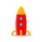 Kids toys isolated on white background. Vintage plastic toy rocket, space ship, shuttle. Childhood concept. Vector cartoon design