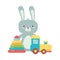 Kids toys little bunny train and pyramid object amusing cartoon