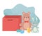 Kids toys teddy bear rabbit blocks and box object amusing cartoon