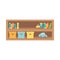 Kids toys wooden shelf with book car train and boxes isolated icon design white background