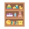 Kids toys wooden shelf pyramid bear rocket duck ball piano books and box