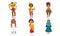 Kids in Traditional Costumes Set, Mexico, Usa, Peru, Saudi Arabia, India, Uae Vector Illustration