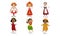 Kids in Traditional Costumes Set, Ukraine, Russia, Finland, Ethiopia, Hawaii, Nigeria Vector Illustration