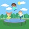 Kids on trampoline.