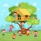 kids tree house vector illustration