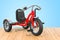 Kids tricycle, bike on the wooden planks, 3D rendering