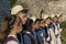 Kids in typical National costume music festival in Berat castle in Albania