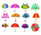 Kids umbrella vector childish umbrella-shaped rainy protection open and children dotted parasol illustration set of