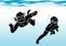 Kids Underwater Swimming, Silhouette Illustration