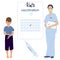 Kids vaccination, doctor with medical vaccine against virus and boy vector illustration for epidemic of coronavirus