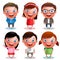 Kids vector characters boys and girls set with happy smile and different outfits