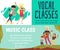 Kids vocal music classes horizontal banners set flat vector illustration.