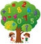 Kids watering the tree with numbers