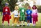 Kids Wear Superhero Costume Outdoors