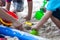 Kids on white sand Sandbox And antimony of children play