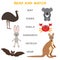 Kids words learning game worksheet read and match. Funny animals bat hare koala kangaroo ostrich crab Educational Game for Prescho