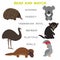 Kids words learning game worksheet read and match. Funny animals koala ostrich Echidna Tasmanian devil platypus parrot Educational