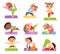 Kids yoga. Little children in stretching poses, sport and health, fitness and meditation, cute girls and boys in
