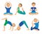 Kids Yoga Poses Vector Illustration. Child doing exercises. Posture for Kid. Healthy Children Lifestyle. Babies gymnastics. Sports