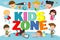 Kids zone banner design. Children playground area poster Kids zone design concept with group of little boys and girls laying