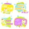 Kids zone banners. Colorful labels with children and cute baby play, crawl, laugh