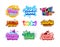 Kids zone. Cartoon children playroom. Entertaining playground logo set. Funny play rooms banners. Colorful typographic