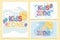 Kids zone, colorful sun clouds ball balloons paper plane cards