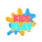 Kids zone comic text badge on splash sticker.