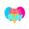 Kids zone comic text badge on splash sticker.