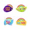 Kids zone emblem colorful cartoon illustrations set. children playground area logo badge isolated white background. playing room