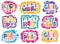 Kids zone emblems. Colorful children playroom and game area emblems, bright colorful fun logos badges, entertainment