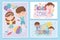 Kids zone, funny little boy and girl candies ball sun cartoon banners