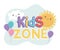 Kids zone, letters balloons cloud sun cartoon