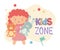 Kids zone, little doll with teddy bear and rabbit