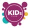 Kids zone logo template of child palm hands smiling face smiles and letters.