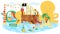 Kids zone, play area for children cartoon vector illustration. Kids zone playground with pirate ship, trampoline and