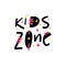 Kids Zone sing and logo hand drawn vector lettering. Modern typography. Isolated on white background