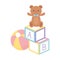 Kids zone, toys teddy bear ball and blocks cartoon