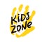 Kids Zone Vector Banner Design Isolated on White Background on the background of a handprint
