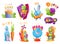 Kids zones set. Children playground game room or center emblems. Playroom banners in cartoon style for children play