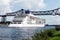 Kiel-Canal with the historical railway bridge and cruise ship