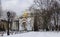Kiev, Chapel in the park near the St. Michael`s Golden Gate Cathedral. Winter
