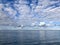 Kiev reservoir on the Dnieper river. Blue sky and clouds under horizon