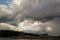 Kiev river station. Passenger river steam-ships and cargo port. heavy clouds