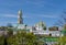 KIEV, UKRAINE - April 17, 2017: Panoramic view of the Lavra Bell Tower and the Uspensky Cathedral of the Kiev-Pecherskaya Lavra